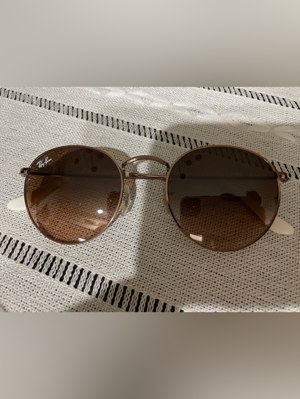 Ray-Ban Round Metal Sunglasses — Brown Lenses with Rose Gold Frame